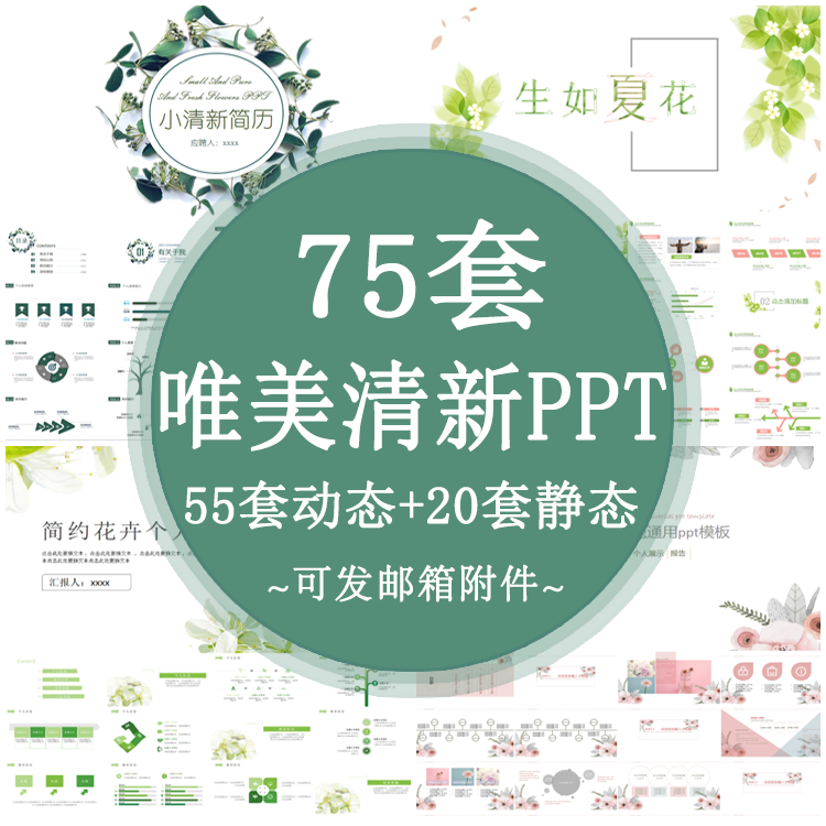 唯美动态小清新ppt模板 创意手绘花朵淡雅简约创意汇报通用素材