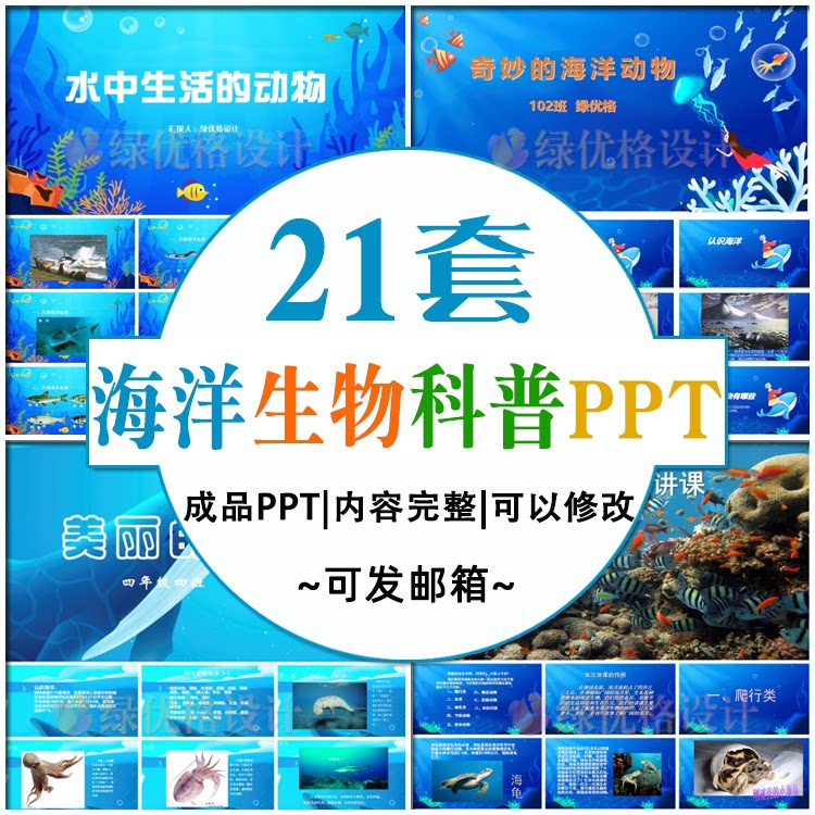 海洋生物动物知识科普ppt模板 卡通儿童教学课件知识分享会素材