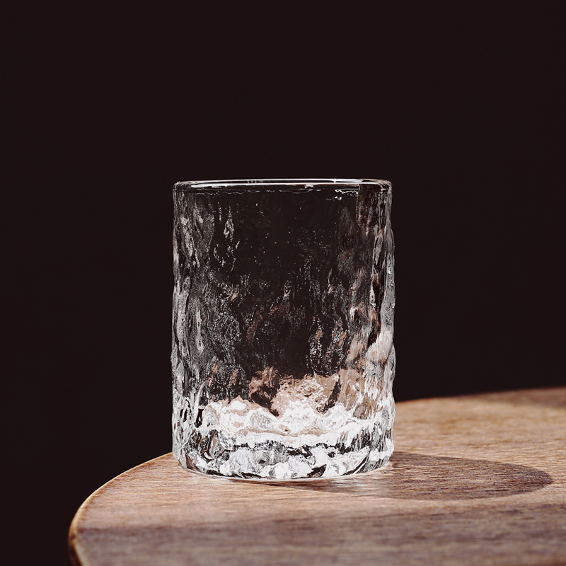 日本进口津轻初雪手工锤纹玻璃杯 威士忌酒杯烈酒杯 耐热茶杯水杯