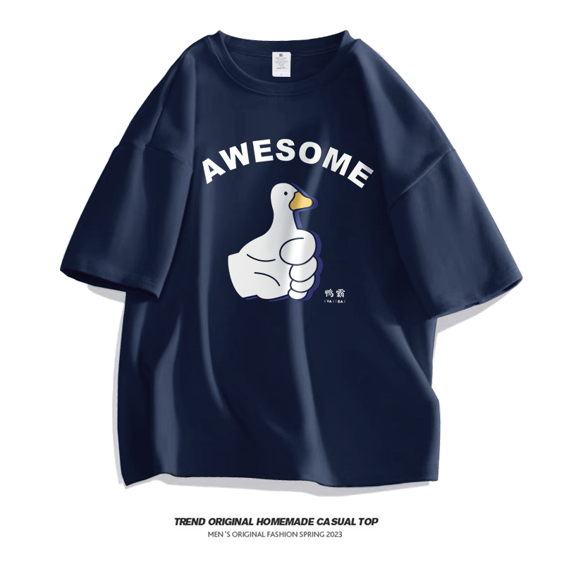 BTMG白糖玫瑰日系潮牌宽松百搭好棒鸭短袖t恤男女ins潮流纯棉半袖