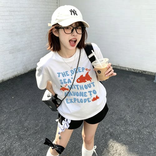 宝藏cang小鲤鱼短袖T恤女2026夏季新款230g纯棉体恤半袖衣服ins潮