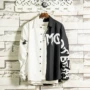 Màu trắng đường trắng / 19 màu đen trắng kết hợp áo sơ mi nam dài tay phiên bản Hàn Quốc của xu hướng giản dị xuân hè học sinh đẹp trai - Áo áo dài cổ vuông