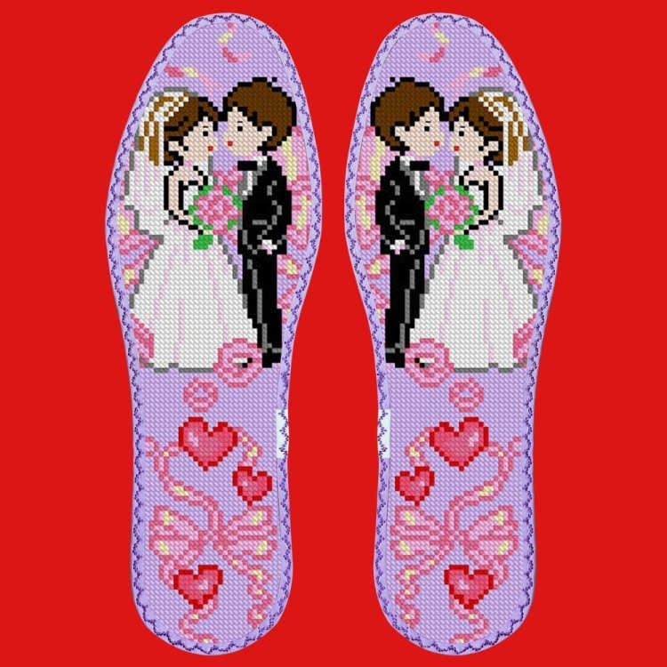 鸿运玫瑰新款小格十字绣鞋垫半成品带针线棉布鞋垫结婚系列5