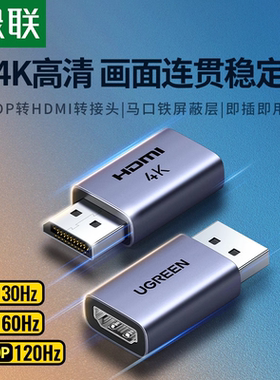 绿联DP转HDMI转接头4K高清DisplayPort公对母电脑显卡视频转换器