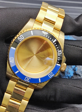 18K全金色40MM改装配件代用NH35机心表壳手表壳带日历放大镜