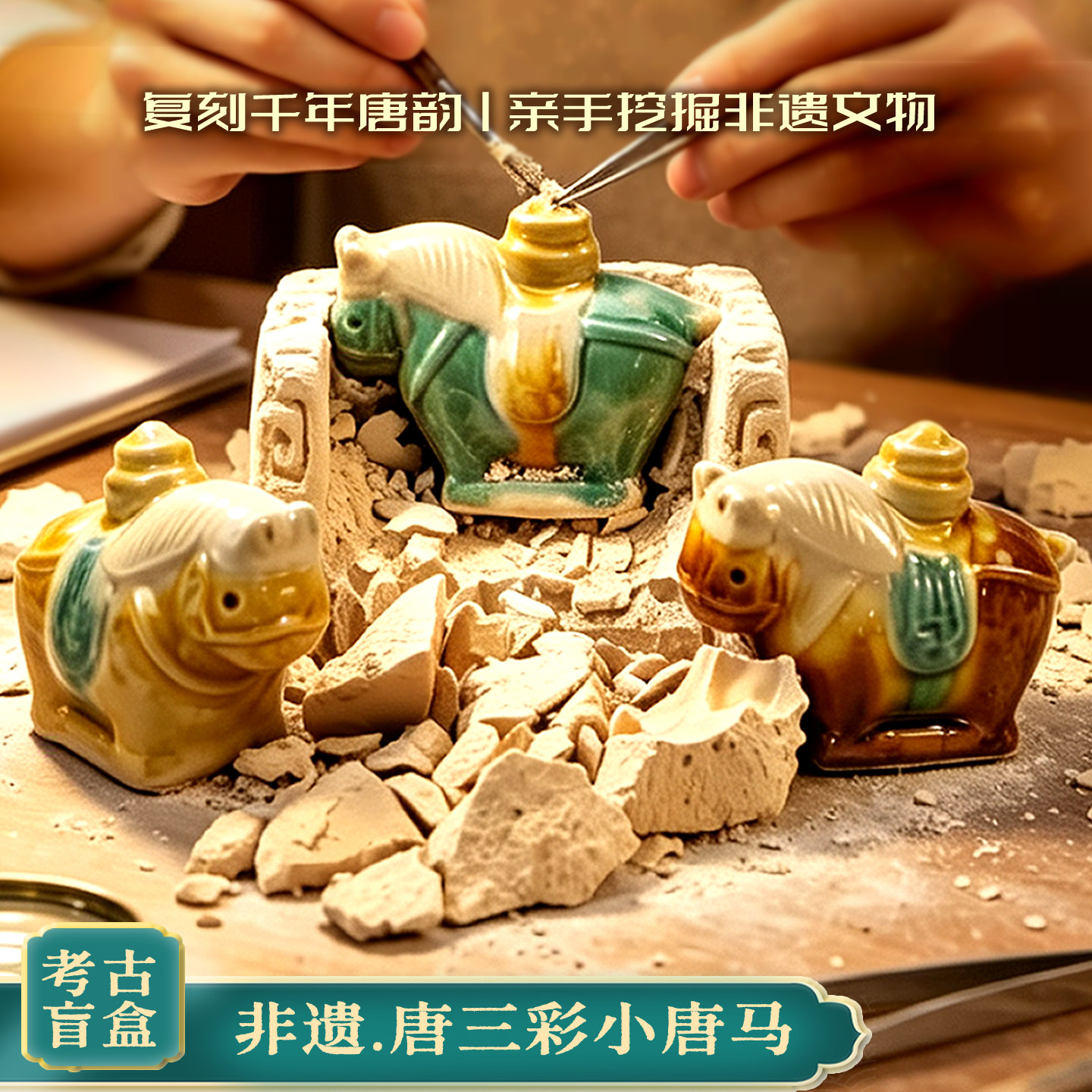 非遗唐三彩小胖马考古盲盒图片