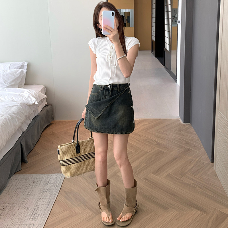 Mike&蓝灰色牛仔短裙女20半身裙