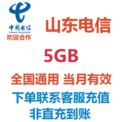 山东电信流量充值5GB当月有效中国电信流量流量包4G/5G全国通用