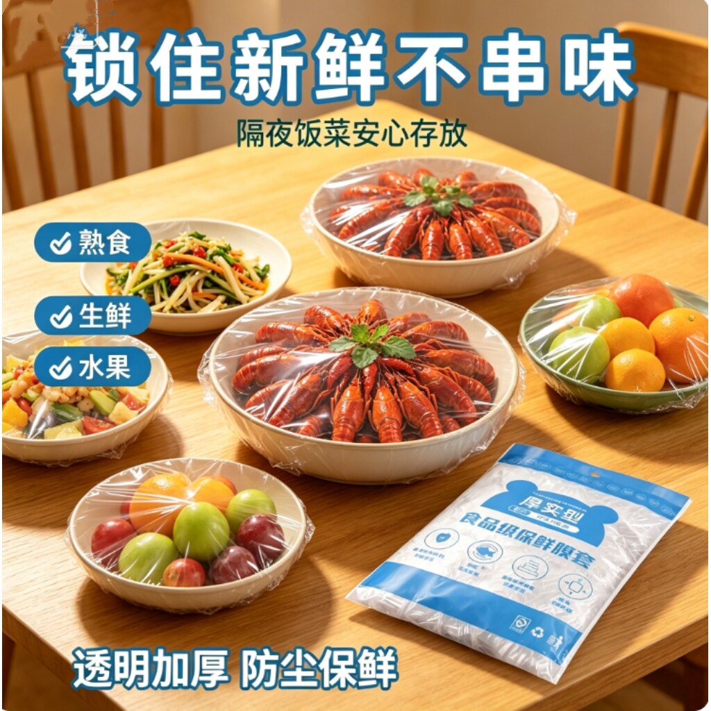 保鲜膜套罩加厚袋高密封浴帽收口式剩饭保险套剩菜密封套一次性