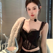 内搭打底衫 网纱蝴蝶结蕾丝吊带背心女春夏纯欲风性感上衣修身 短款
