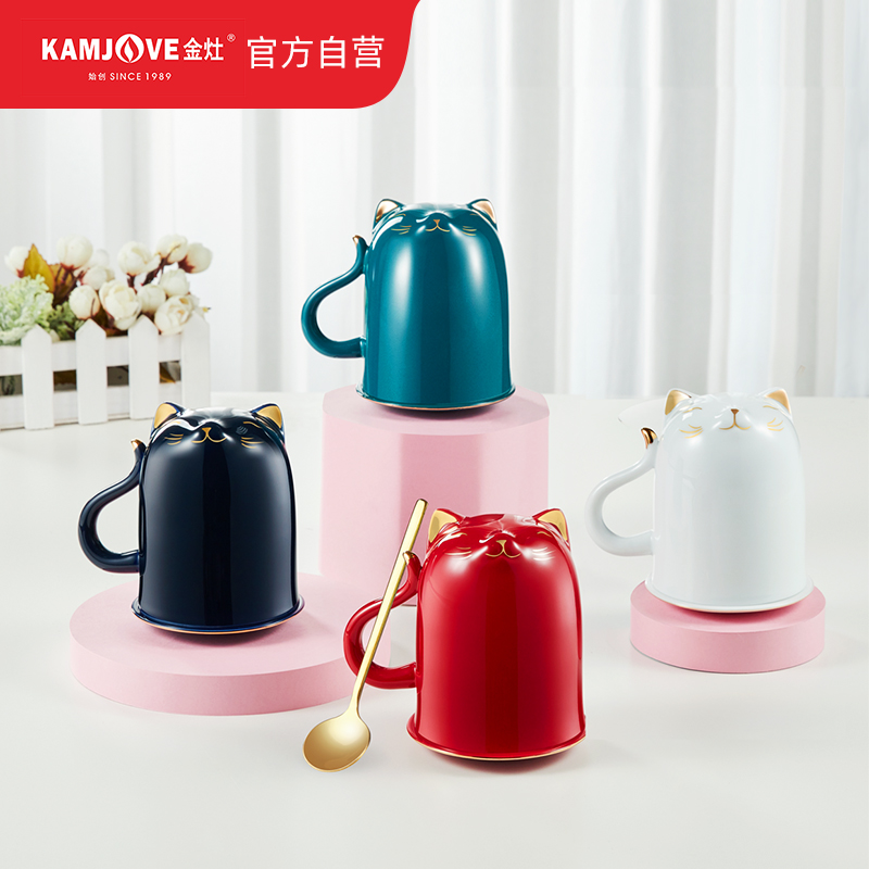 金灶办公室日式猫咪陶瓷杯水杯女