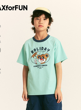 MAXforFUN童装25春夏儿童撞色短袖T印花SummerTiger柔软T恤男女童