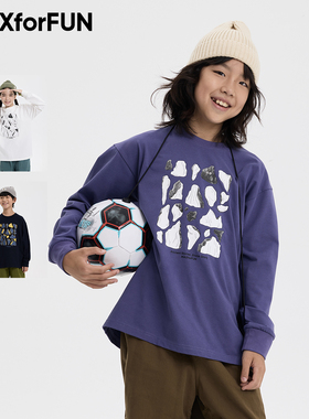 MAXforFUN童装春季儿童长袖T岩石印花长T圆领棉百搭上衣男女童