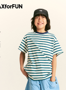 MAXforFUN童装25春夏儿童条纹撞色短袖T宽松柔软T恤纯棉男女童新
