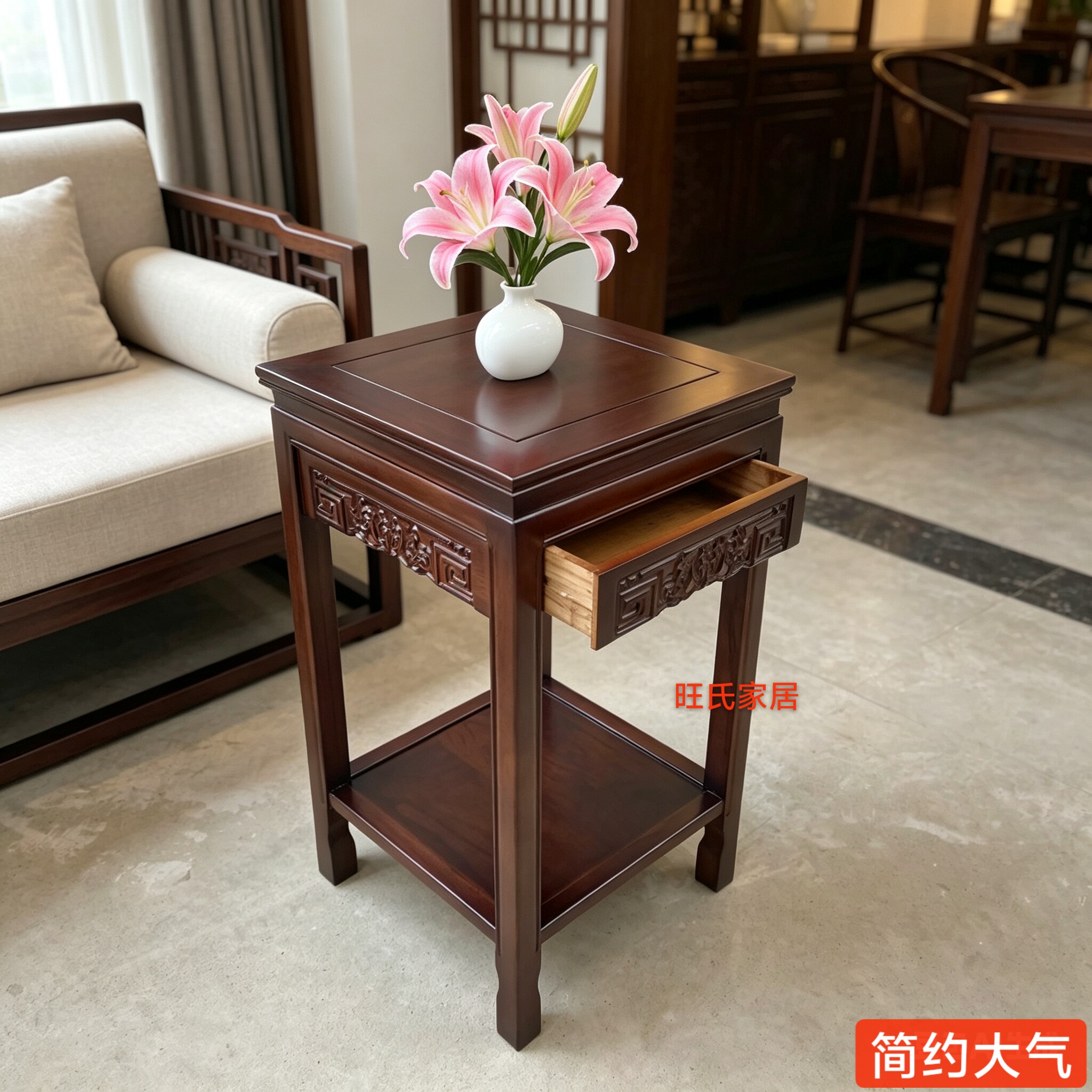 花架实木带抽屉盆景架鱼缸架奇石桌工艺品底座木质仿古置物架客厅