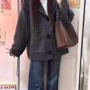 女秋冬厚宽松显瘦慵懒风针织衫 韩系chic灰色连帽毛衣外套开衫 上衣