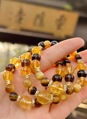 灵隐文创杭州金霸大综合金银山黄塔晶黄水晶金虎眼石12mm顶珠手串