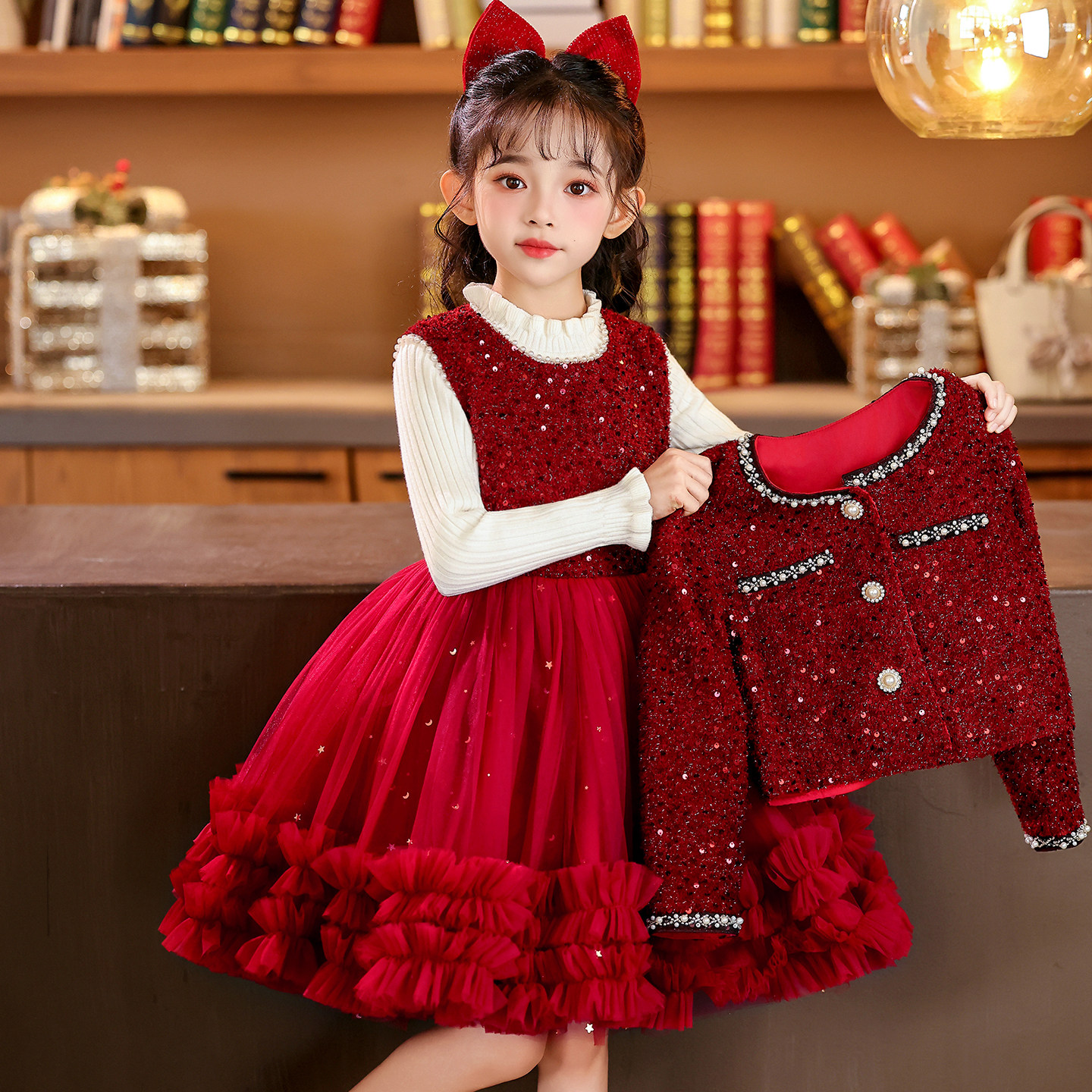 过年服女童连衣裙2025冬装新款儿童裙子新年服装小女孩公主裙冬季,童装/婴儿装/亲子装,连衣裙,淘宝优惠券,粉丝福利购,淘宝优惠卷