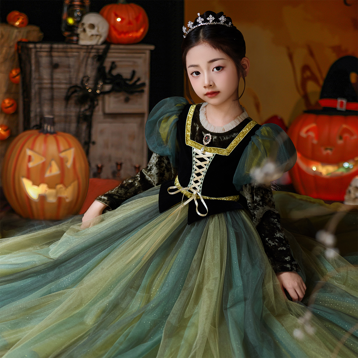 万圣节儿童服装女童cosplay巫婆女王装扮女孩恶魔化妆舞会演出服