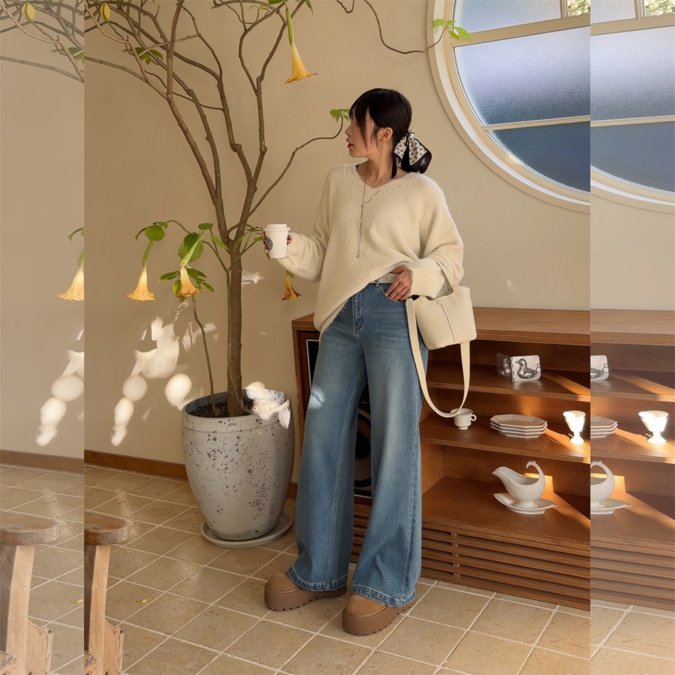 【冬上新】胖mm四面弹显瘦加绒牛仔阔腿裤200斤加大码女装_909