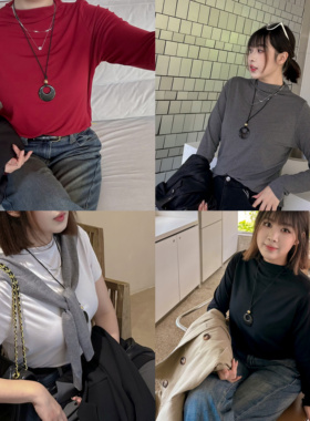 【秋上新】胖mm百搭半高领显瘦短袖T恤上衣200斤加大码女装_8879