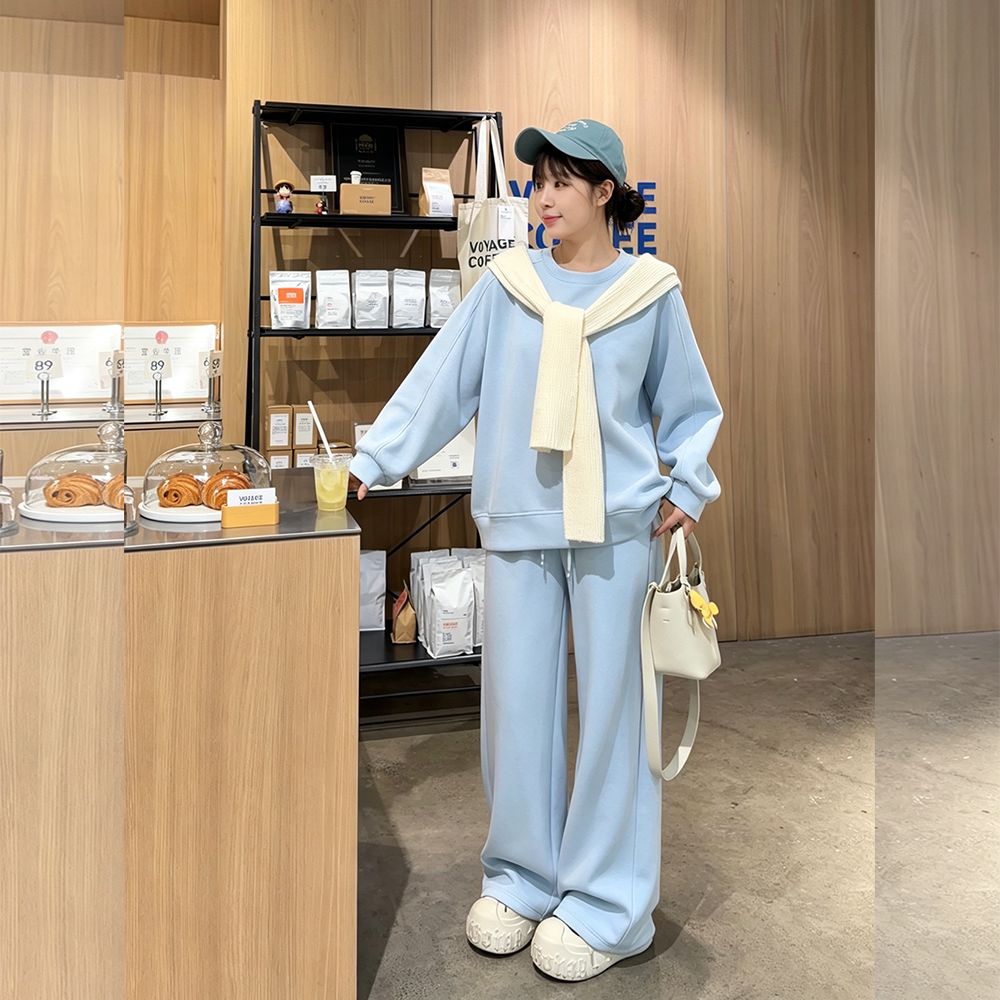 【冬上新-两件套】胖mm显瘦减龄慵懒休闲加绒套装200斤加大码女装