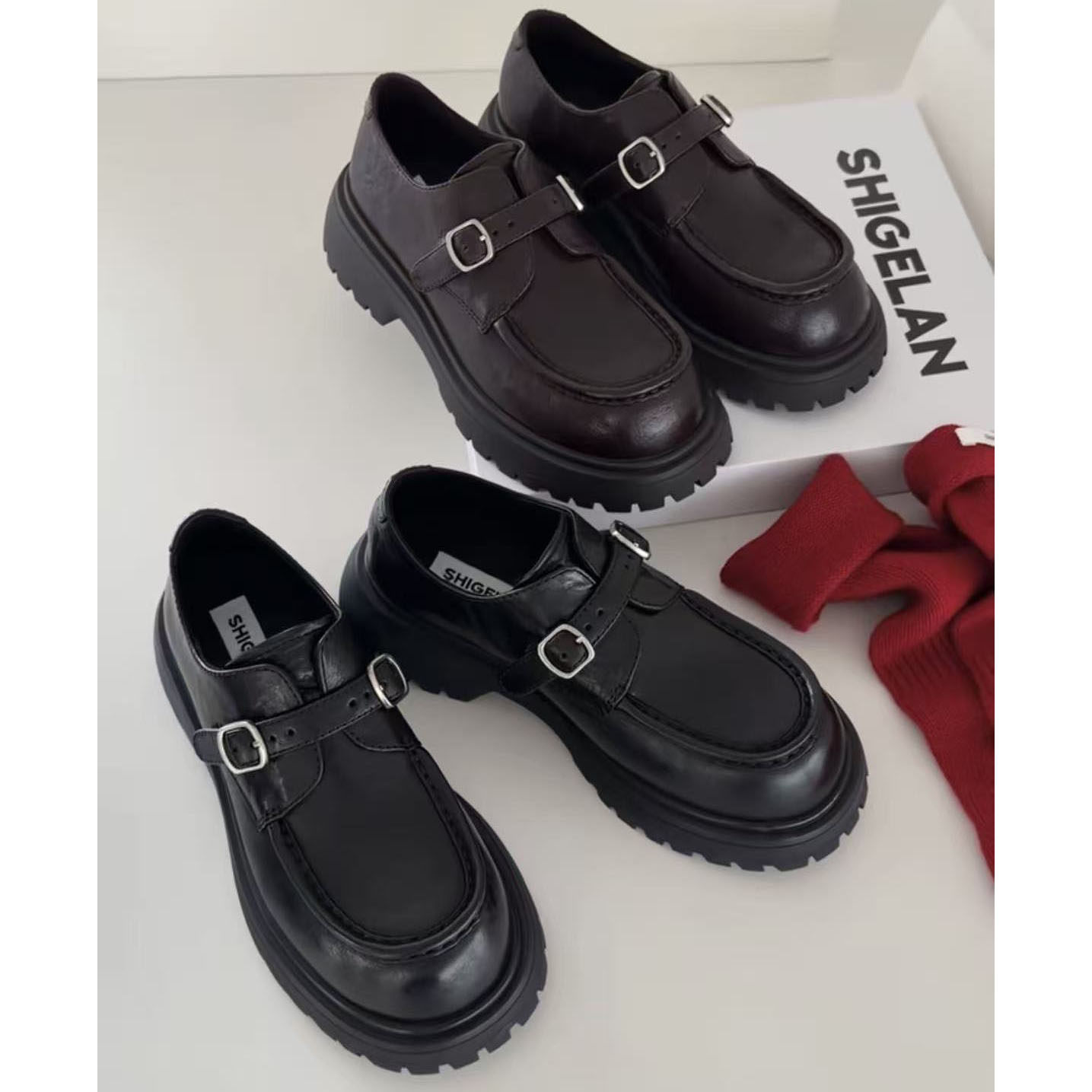 诗歌兰女鞋2026早春新款英伦风搭扣乐福鞋厚底圆头老钱风小皮鞋潮,女鞋,乐福鞋（豆豆鞋）,淘宝优惠券,粉丝福利购,淘宝优惠卷