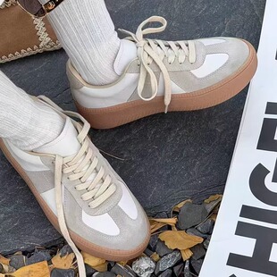 诗歌兰真皮女鞋2026春款厚底时尚显瘦德训鞋百搭系带鞋增高运动鞋