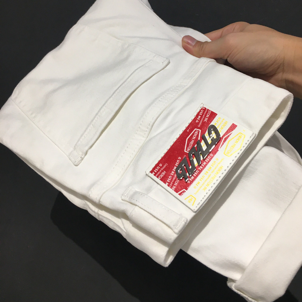 牛仔白色高端品质夏季弹力九分裤