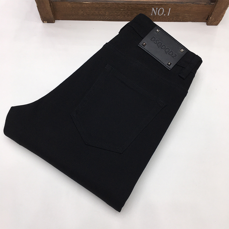 秋季九分黑色牛仔裤2024新款男直筒宽松休闲修身小脚纯黑长裤冬季
