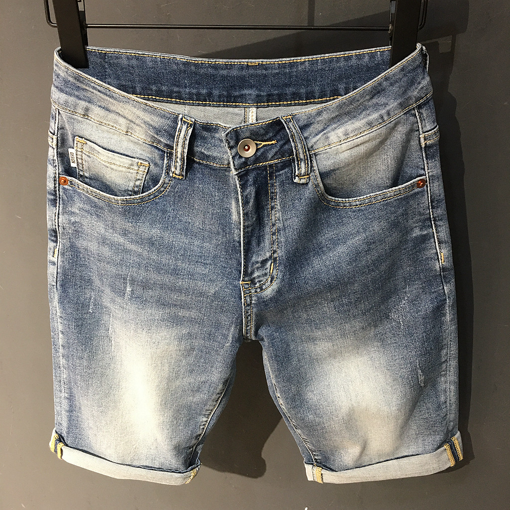 夏季高端品质薄款浅蓝色牛仔短裤