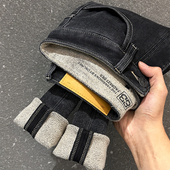 小脚加绒长裤 高端黑色磨毛牛仔裤 古士狼 保暖厚款 弹力修身 男士 冬季