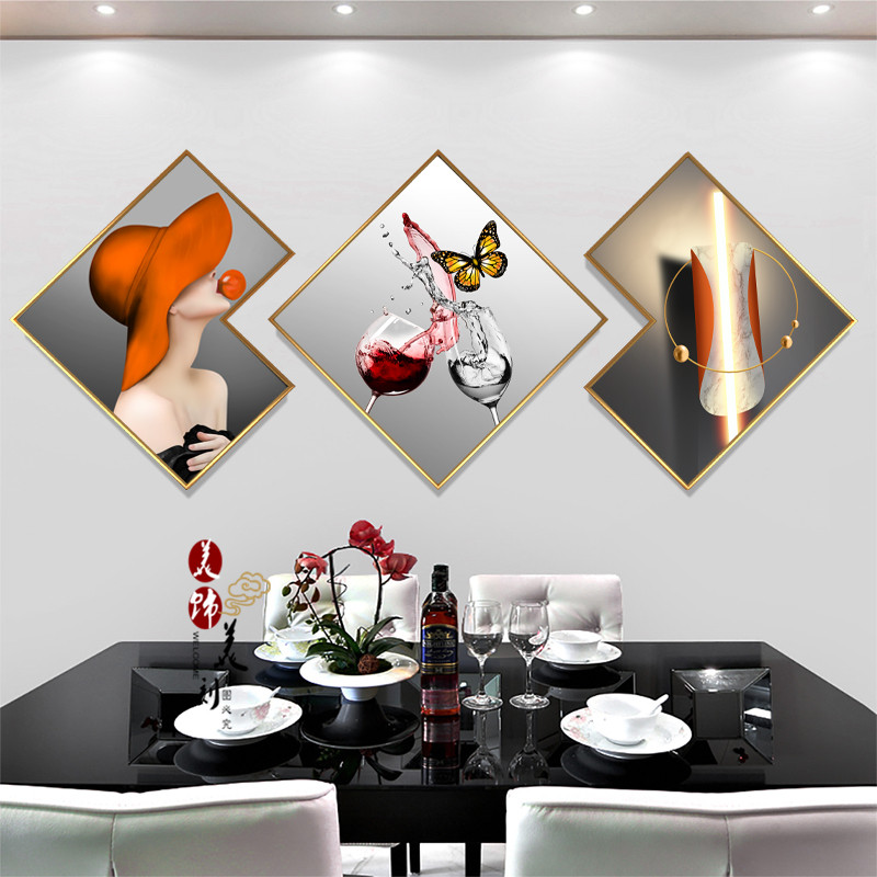 轻奢北欧餐厅装饰画异形现代简约饭厅挂画餐桌背景墙晶瓷镶钻壁画