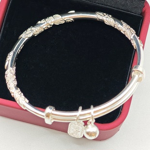 足银999繁花暴富手镯银饰手镯女轻奢时尚 小众推拉手镯