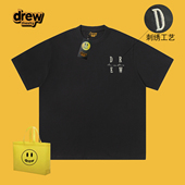 drew笑脸短袖 t恤美式 刺绣字母趣味印花男女INS重磅纯棉宽松bf风潮