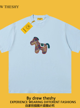 drew theshy美式潮牌短袖t恤趣味卡通小马动漫印花男女重磅纯棉