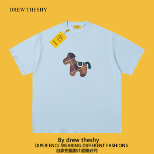 潮牌短袖 t恤趣味卡通小马动漫印花男女重磅纯棉 theshy美式 drew
