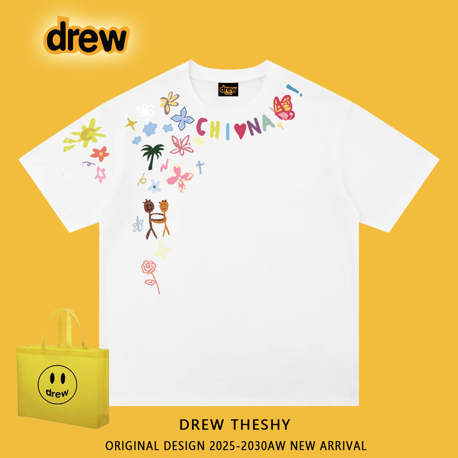drew官方重磅纯棉多巴胺涂鸦短袖
