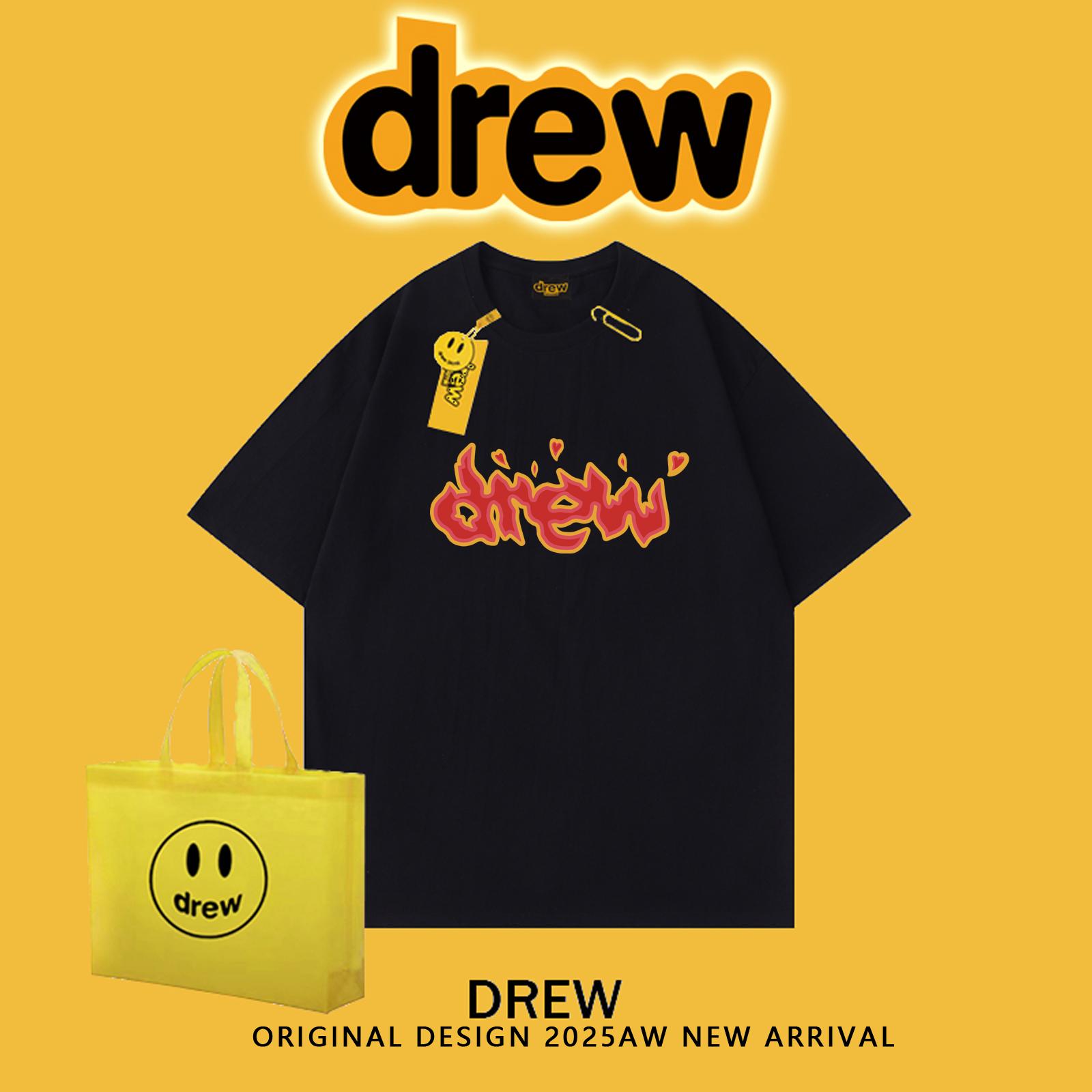 DREW短袖t恤笑脸火焰字母