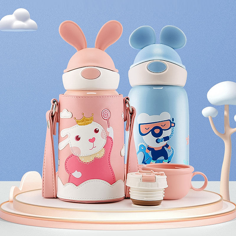 杯具熊兔飞飞儿童保温杯女童高颜值带吸管水壶316食品级学生水杯