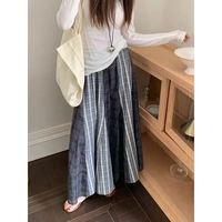 衣天堂 條紋拼接復(fù)古格子半身裙女春季新款寬松時(shí)尚休閑百搭長(zhǎng)裙