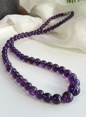 9-10mm天然乌拉圭紫水晶项链简约时尚百搭项链女浓郁皇家紫锁骨链