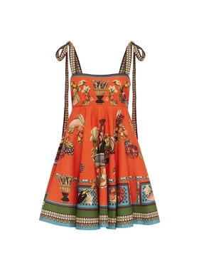 不退不换/2026澳洲新款橙色果蔬印花吊带裙系带显瘦短款A字裙