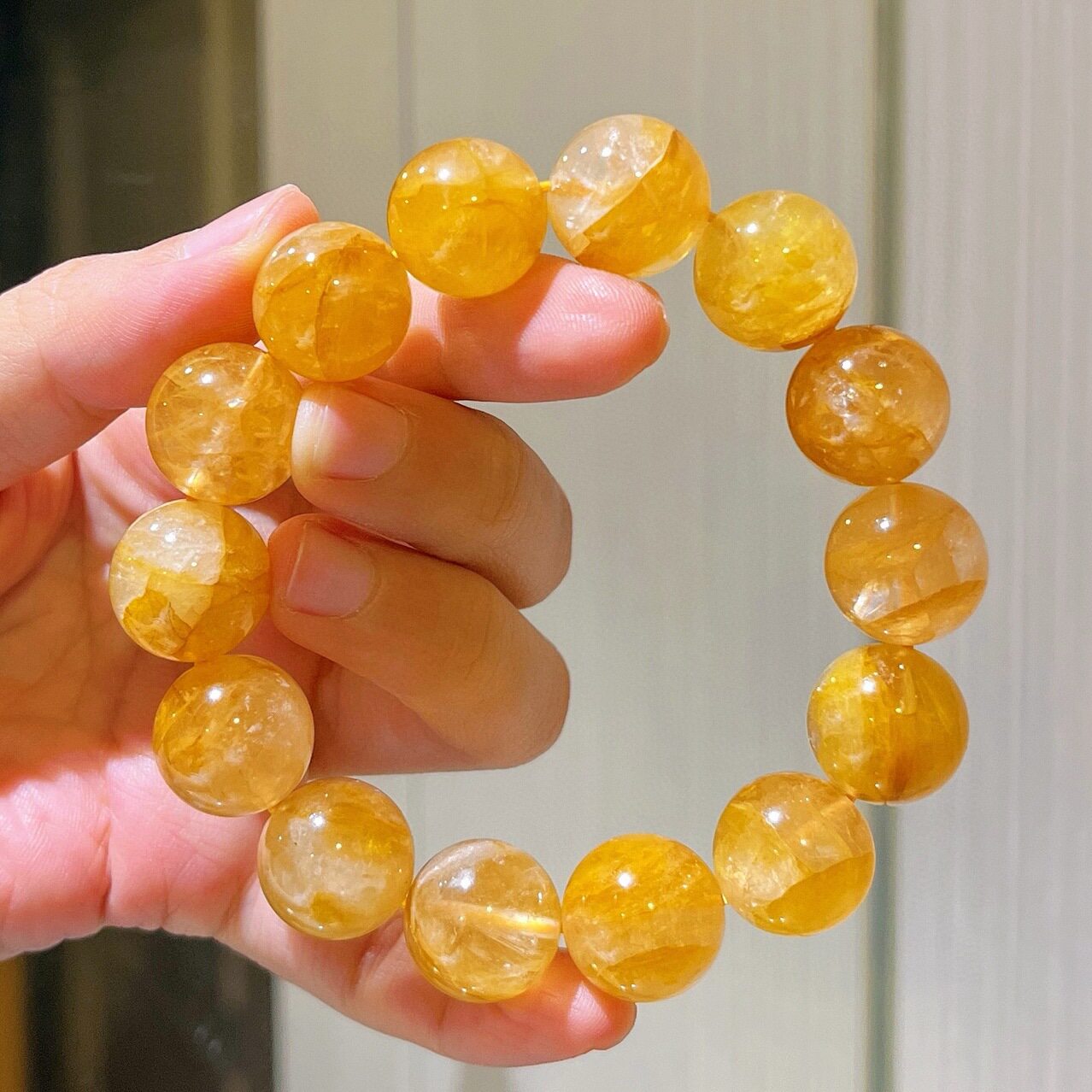 14-15mm大颗粒天然黄胶花手链手串稀有少量现货