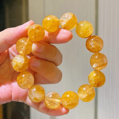 14-15mm大颗粒天然黄胶花手链手串稀有少量现货