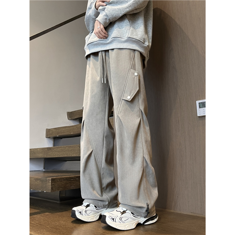 灯芯绒工装裤男生秋冬季宽松休闲裤潮牌加绒加厚裤子男款阔腿卫裤