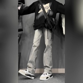 复古vibe休闲裤 cleanfit烟灰色牛仔裤 直筒微喇裤 子美式 男夏季 修身