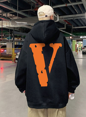 橙色大V连帽卫衣男春秋新款oversize美式高街外套潮流ins宽松上衣