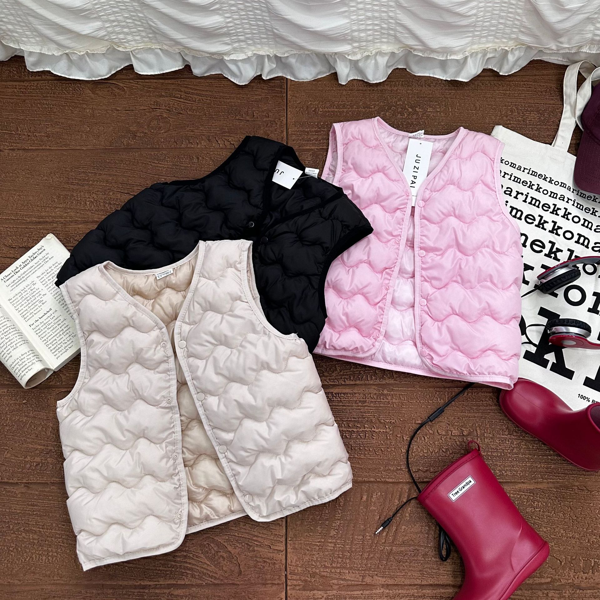 新儿童纯色小马甲男女宝宝春秋冬季内穿波浪线棉马甲坎肩婴童短款