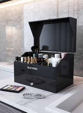 轻奢护肤品化妆品收纳盒防尘大容量置物架桌面高级感化妆盒口红